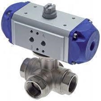 3-Wege Kugelhahn Typ KG 3x 1&amp;quot; DN 25 mit L-Bohrung mit pneumatischem Anrtrieb